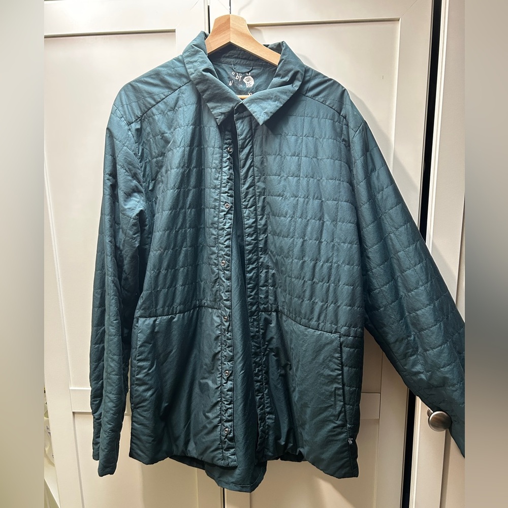 Dark Green Quilted Shirt Jacket